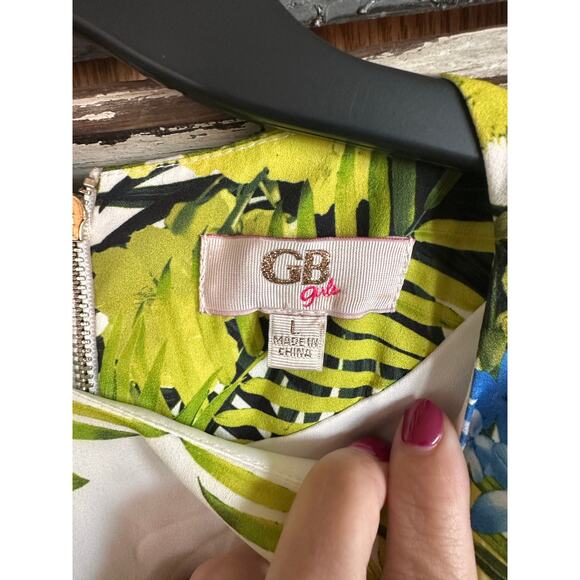 NWT GB Girls Tropical Beachy Dress L Green Floral Hawaiian - Picture 4 of 8